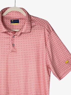 Jack Nicklaus Men's Shell Pink Geo Golf Polo L Short Sleeve Performance Active